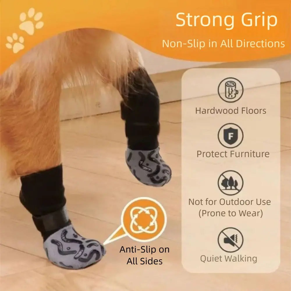 HappyPet™ Anti-Slip Dog Socks (4-Pack) – Adjustable, Anti-Scratch & Paw Protection for Dogs