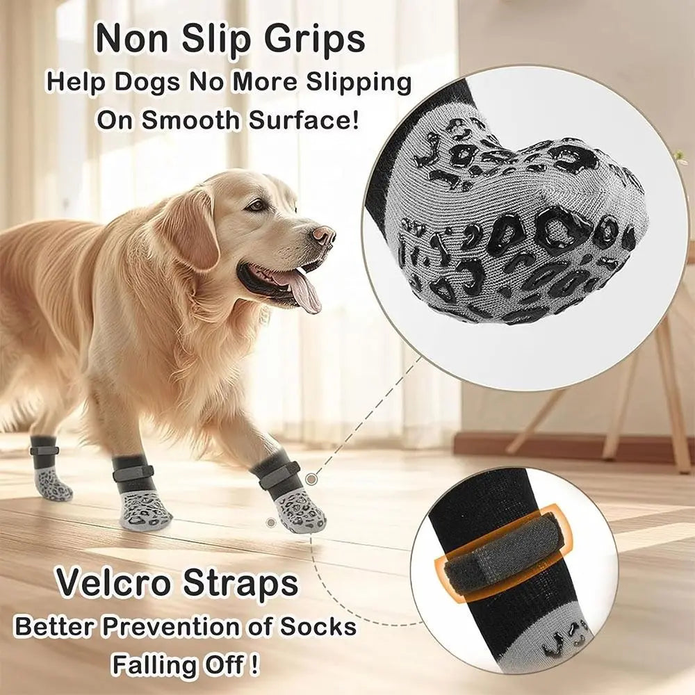HappyPet™ Anti-Slip Dog Socks (4-Pack) – Adjustable, Anti-Scratch & Paw Protection for Dogs