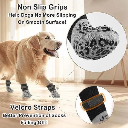HappyPet™ Anti-Slip Dog Socks (4-Pack) – Adjustable, Anti-Scratch & Paw Protection for Dogs