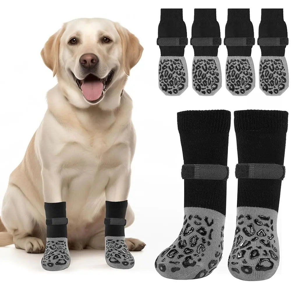 HappyPet™ Anti-Slip Dog Socks (4-Pack) – Adjustable, Anti-Scratch & Paw Protection for Dogs