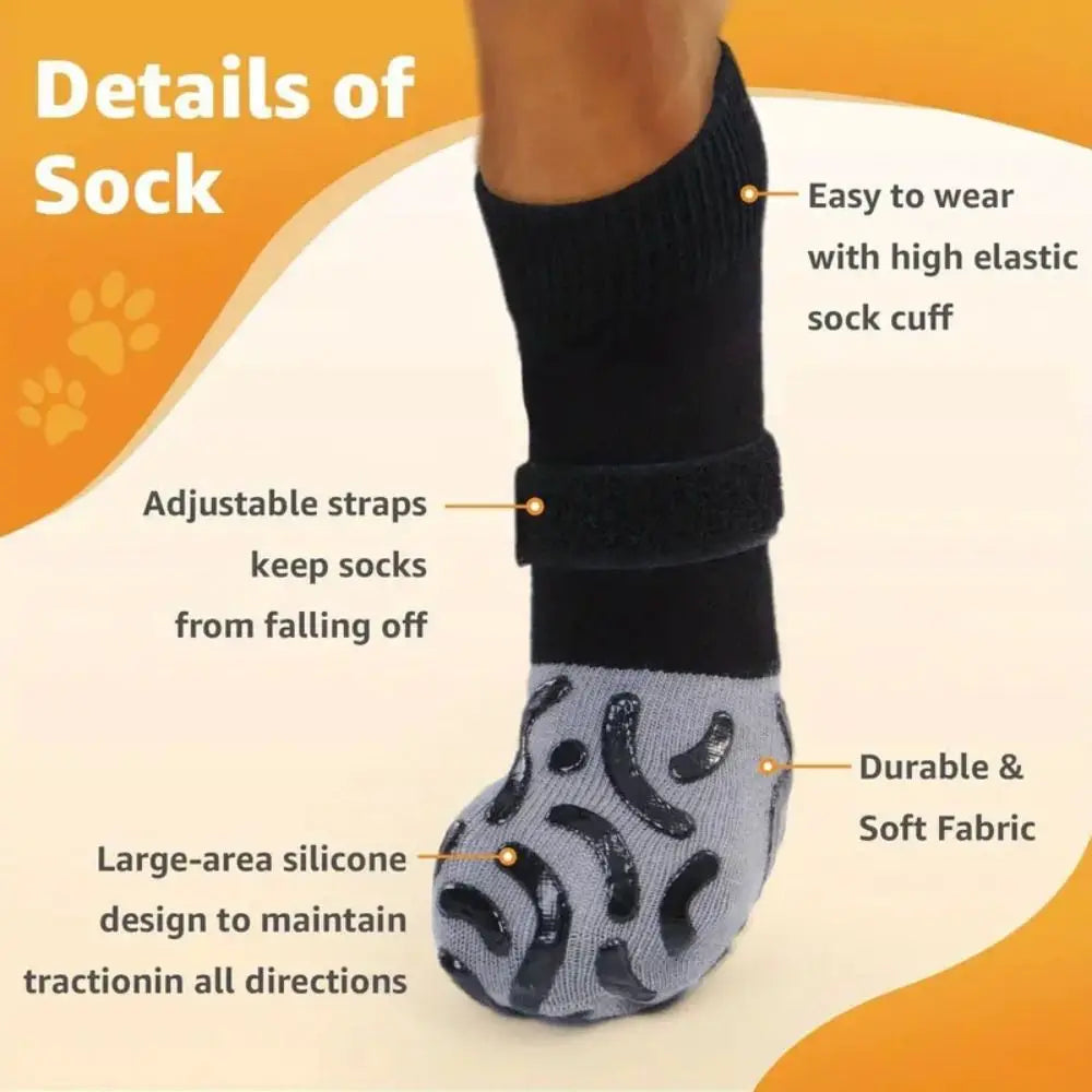 HappyPet™ Anti-Slip Dog Socks (4-Pack) – Adjustable, Anti-Scratch & Paw Protection for Dogs